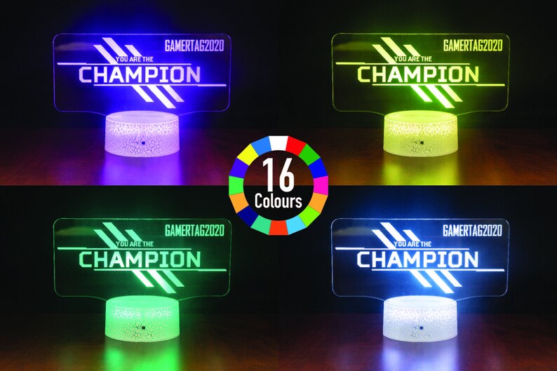 Personalize it with your Gamertag. You are the Champion Apex Legends Inspired 3D Illusion Night Light USB LED Table Lamp 16 colours image 6