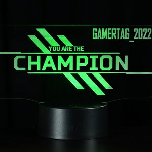 Personalize it with your Gamertag. You are the Champion Apex Legends Inspired 3D Illusion Night Light USB LED Table Lamp 16 colours Black
