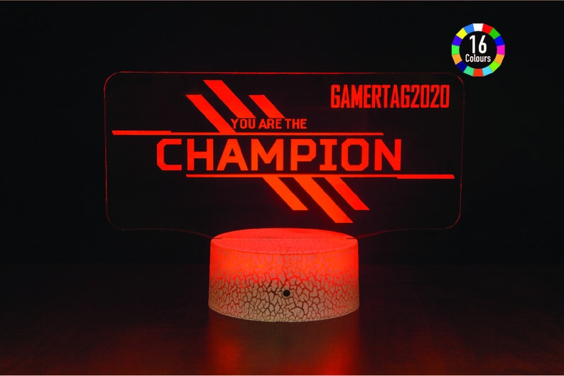 Personalize it with your Gamertag. You are the Champion Apex Legends Inspired 3D Illusion Night Light USB LED Table Lamp 16 colours image 2