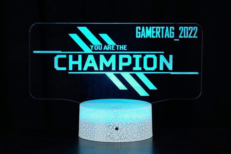 Personalize it with your Gamertag. You are the Champion Apex Legends Inspired 3D Illusion Night Light USB LED Table Lamp 16 colours Cracked White