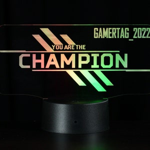 Personalize it with your Gamertag. You are the Champion Apex Legends Inspired 3D Illusion Night Light USB LED Table Lamp 16 colours Two Tone Black