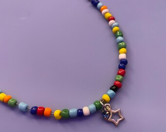 Multi-colored star charm choker