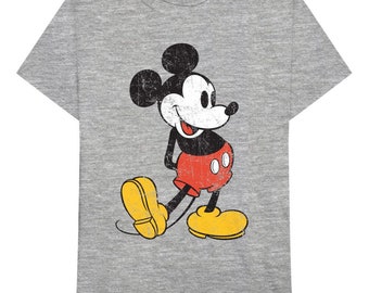 Disney Mens Mickey Mouse Athletic Vintage Mickey Face Classic Distressed Adult T-Shirt