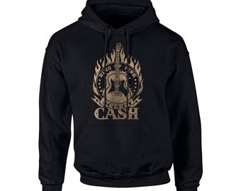 Johnny Cash Unisex Faded Hoodie - Black Hooded Sweatshirt With Classic Cash Logo, Jersey Lined Hood