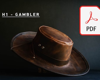 H1 - Gamblers hat Pattern - Size 54 to 62 - PDF patterns - DIY hat cowboy pattern - Customizable - Weather resistant - Heavy duty