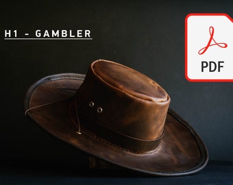 H1 - Gamblers hat Pattern - Size 54 to 62 - PDF patterns - DIY hat cowboy pattern - Customizable - Weather resistant - Heavy duty