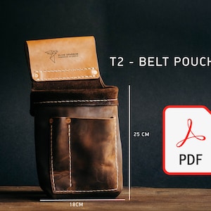 T2 – Mehrzweck-Gürteltasche – Werkzeugtasche, herunterladbares PDF, Ledermuster, Nähvorlage, Tasche PDF, für Fotografen, Hersteller, Kellner.