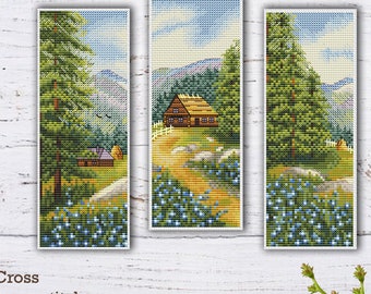 Mountain Landscape Bookmark Cross Stitch Pattern: Summer Nature (PDF Pattern)