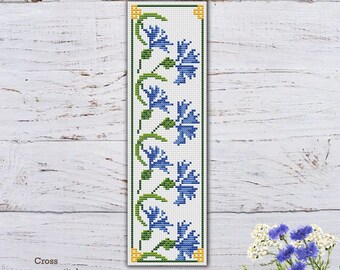 Cornflower Bookmark Cross Stitch Pattern: Floral Field Design (PDF Pattern)