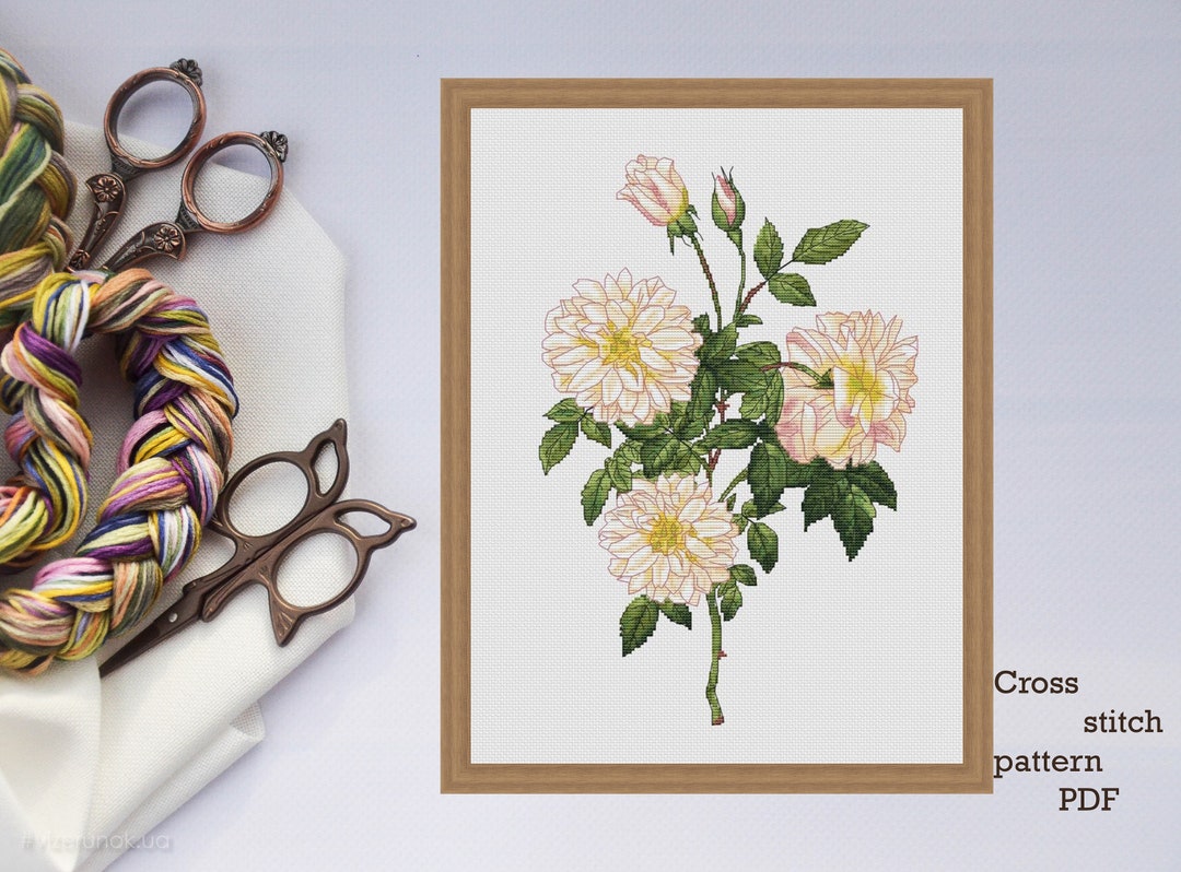 Pink Rose Vintage Cross Stitch Pattern PDF Easy Modern Flower Summer ...