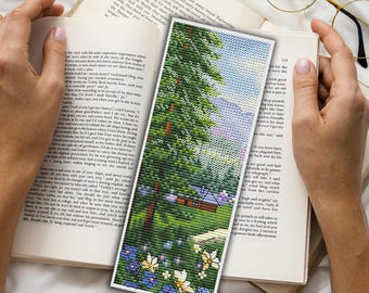 Mountain Spring Landscape Bookmark Cross Stitch Pattern (PDF Pattern)