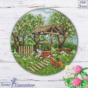 Summer Village Cross Stitch Pattern: Garden Well (PDF Pattern)