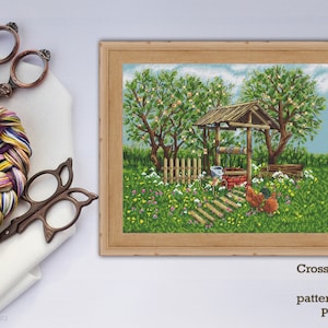 Village cross stitch Pattern,Summer Seasons Cross Stitch Pattern PDF, rustic decor,Garden Cross Stitch Pattern Instant Download , Sale
