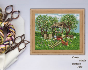 Village cross stitch Pattern,Summer Seasons Cross Stitch Pattern PDF, rustic decor,Garden Cross Stitch Pattern Instant Download , Sale