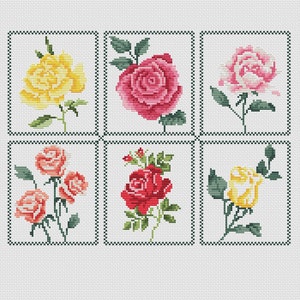 ローズサンプラークロスステッチパターン：ミニ花柄デザイン（PDF）