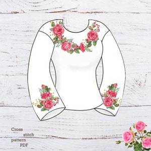 Ukrainian shirt cross stitch pattern,ukraine embroidery, red roses cross stitch pattern pdf,embroidery design, modern cross stitch pattern