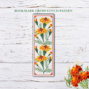 Marigold Flowers Bookmark Cross Stitch Pattern (Digital Download)