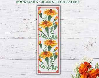 Marigold Flowers Bookmark Cross Stitch Pattern (Digital Download)