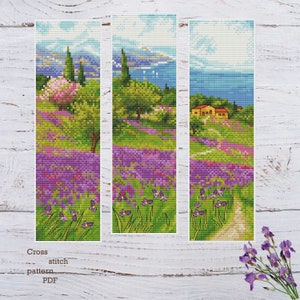 Patrón de punto de cruz para marcapáginas floral: Paisaje primaveral (Patrón PDF)