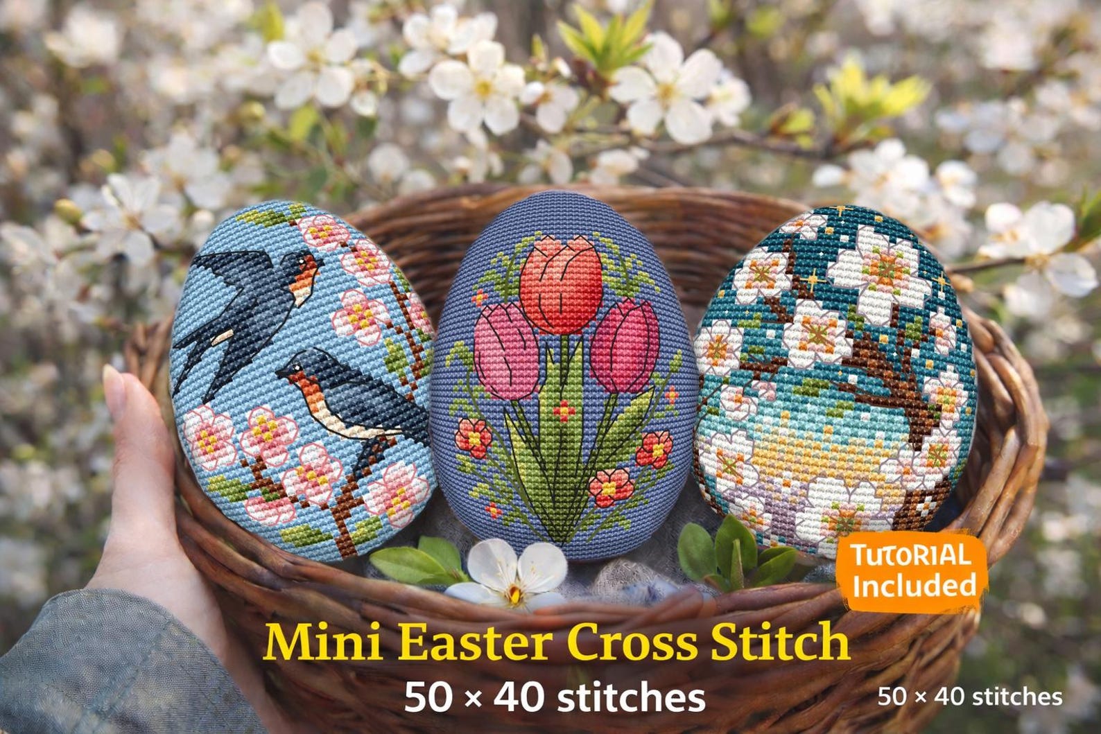 Mini Easter Cross Stitch Pattern Set: Spring Birds, Tulips (digital ...