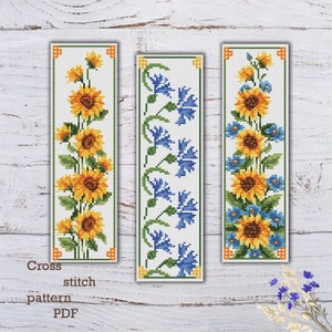 Patrón de punto de cruz para marcapáginas de flores silvestres: Juego de 3 (descarga digital)