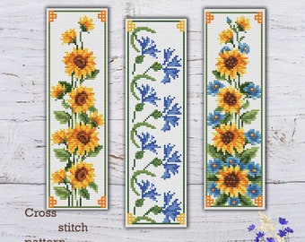 Patrón de punto de cruz para marcapáginas de flores silvestres: Juego de 3 (descarga digital)