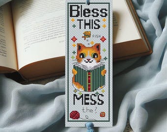 Cat Bookmark Cross Stitch Pattern: Snarky Beginner Embroidery (PDF Pattern)