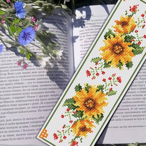 Zonnebloem bladwijzer kruissteekpatroon (digitale download)