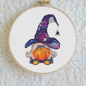 Witch Gnome Cross Stitch Pattern: Spooky Halloween Embroidery (PDF Pattern)