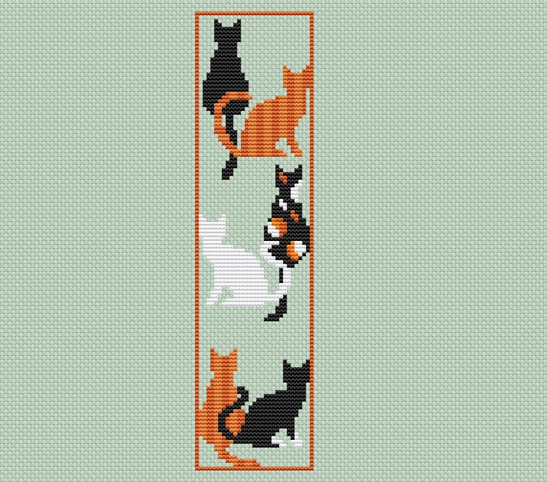 Cat bookmark cross stitch pattern , cute cross stitch , book lovers gift idea ,easy xstitch for beginners ,school diy, do it yourself imagem 4