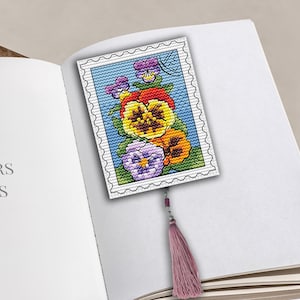 Pansy Flowers Cross Stitch Pattern for Small Spring Bookmark and Keychain