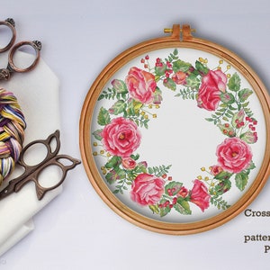 Floral Wreath Cross Stitch Pattern: Modern Flower Design (PDF)