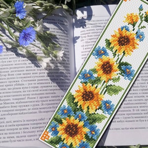 Zonnebloem bladwijzer kruissteekpatroon: bloemen DIY Craft (digitale download)