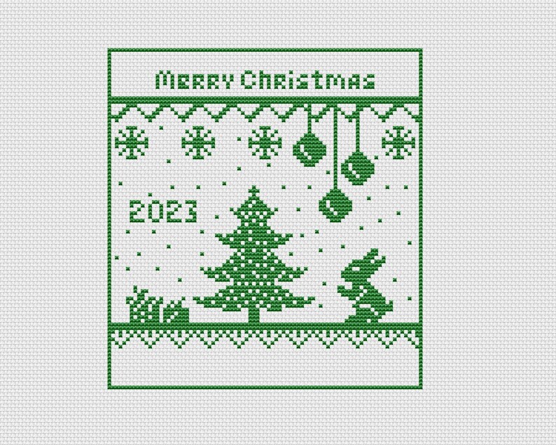 Cross Stitch Patern Christmas Card 2023 Ornament Light Etsy