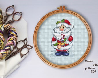 Santa Cross Stitch Pattern: Christmas Ornament Embroidery (PDF Pattern)