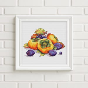 Patrón de punto de cruz de frutas de otoño, gráfico de bordado para decoración de cocina imagen 2