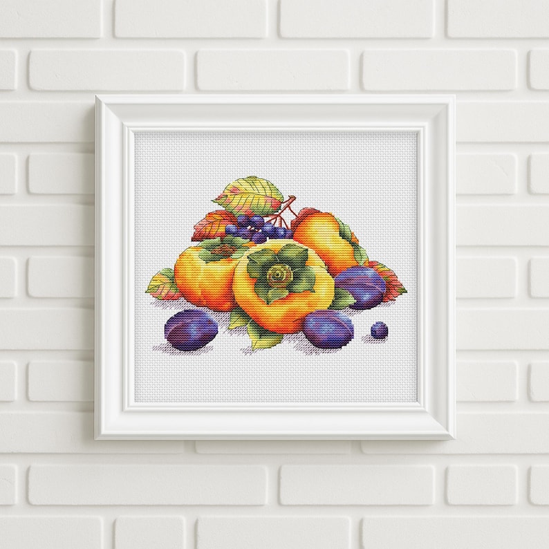 Patrón de punto de cruz de frutas de otoño, gráfico de bordado para decoración de cocina imagen 2