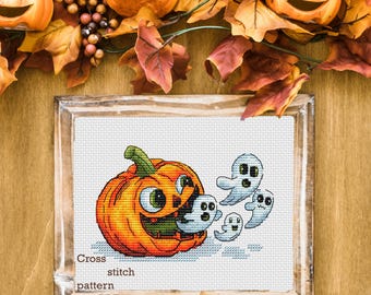 Halloween Pumpkin & Ghosts Cross Stitch Pattern: Whimsical Spooky Decor (PDF)