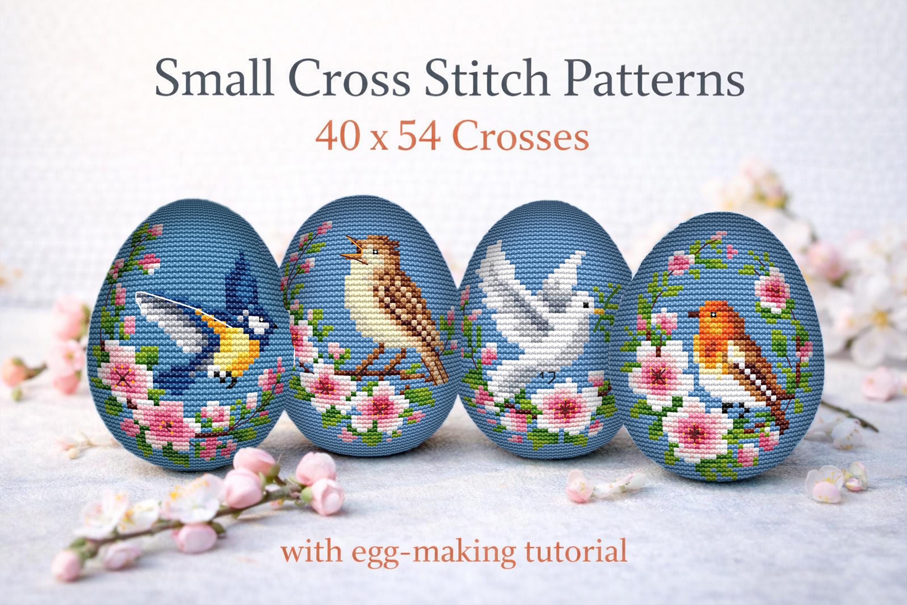 Mini Easter Egg Cross Stitch Patterns, Spring Birds, Small Embroidery ...