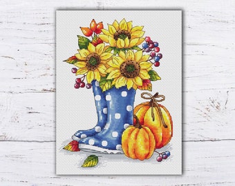 Autumn Pumpkins Cross Stitch Pattern: Rustic Fall Embroidery (PDF Download)