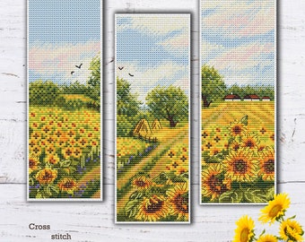 Sunflower Landscape Bookmark Cross Stitch Pattern (PDF Download)