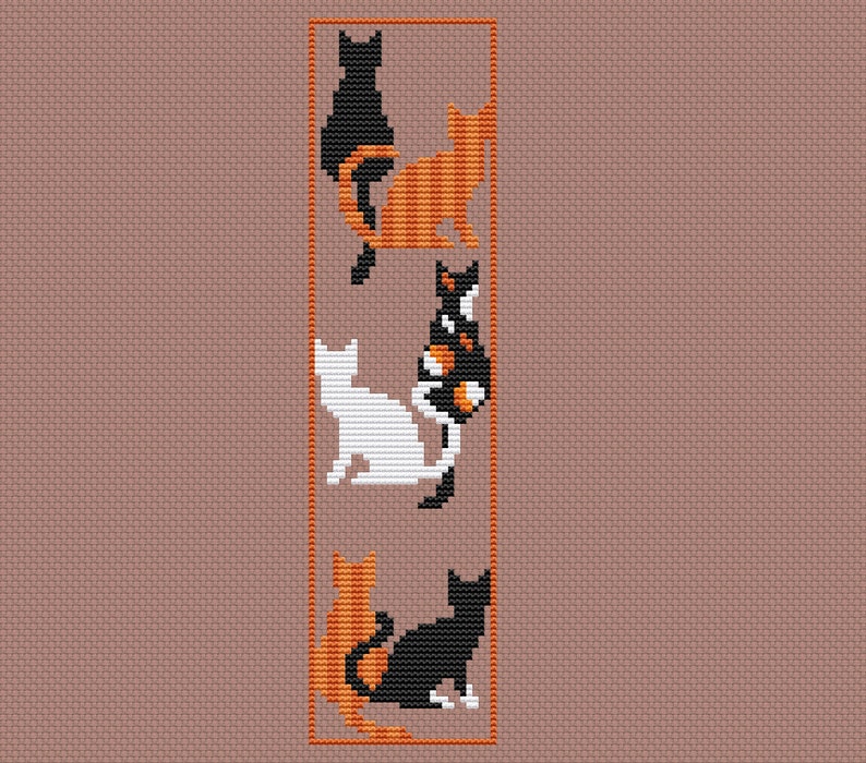 Cat bookmark cross stitch pattern , cute cross stitch , book lovers gift idea ,easy xstitch for beginners ,school diy, do it yourself imagem 9