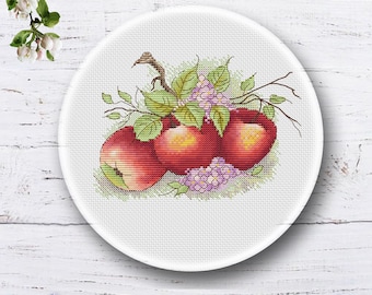 Apples Cross Stitch Pattern: Floral Fruit Decor (PDF Pattern)