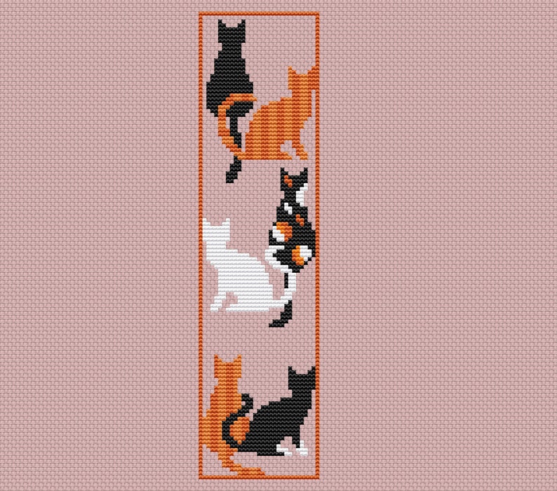 Cat bookmark cross stitch pattern , cute cross stitch , book lovers gift idea ,easy xstitch for beginners ,school diy, do it yourself imagem 6