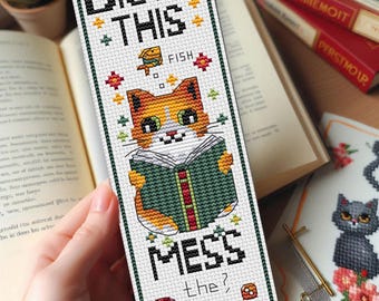 Katzen Lesezeichen Kreuzstichmuster: Geschenk für Buchliebhaber (PDF-Muster)