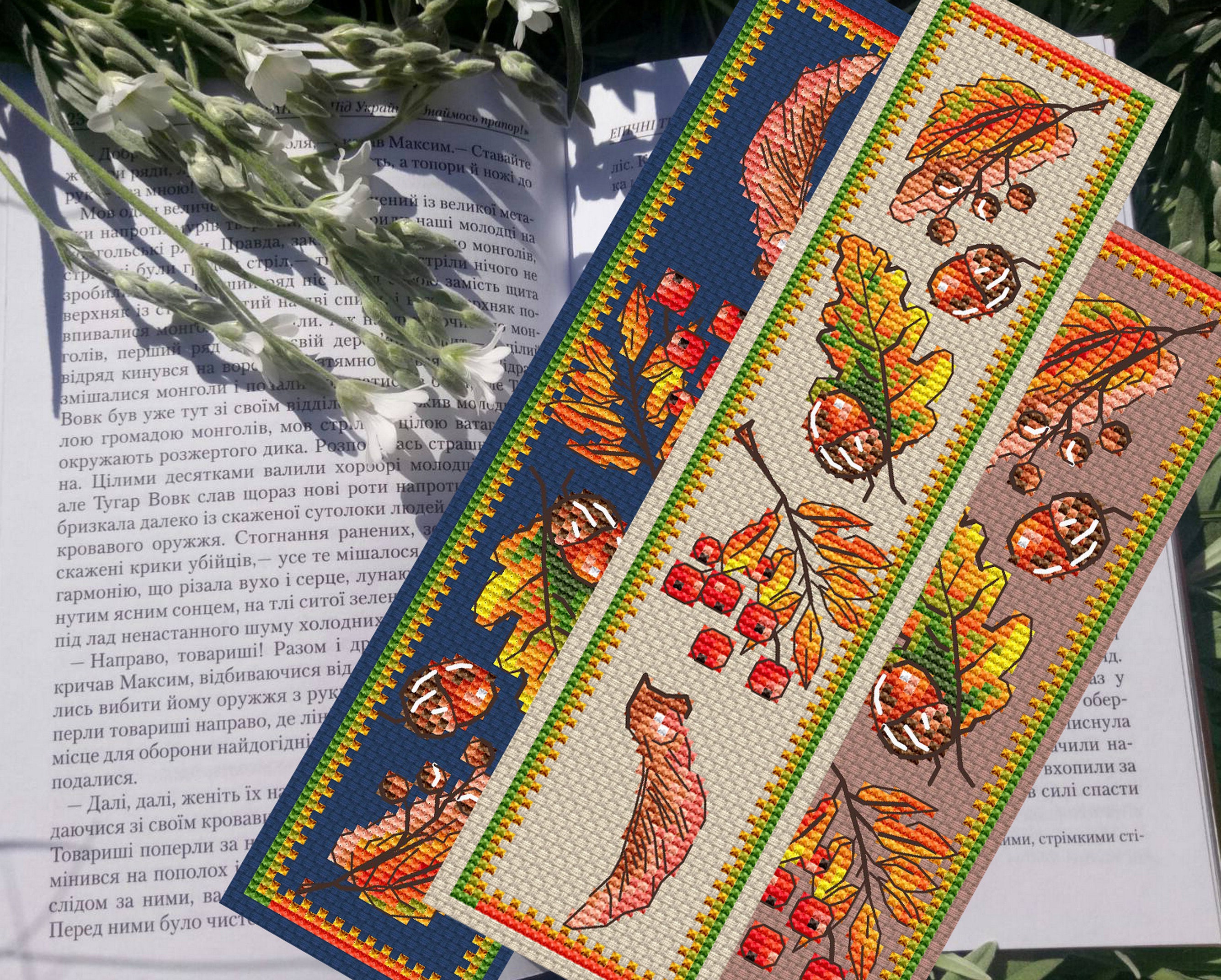 Bookmark Cross Stitch PatternAutumn leaves Cross Stitch Etsy