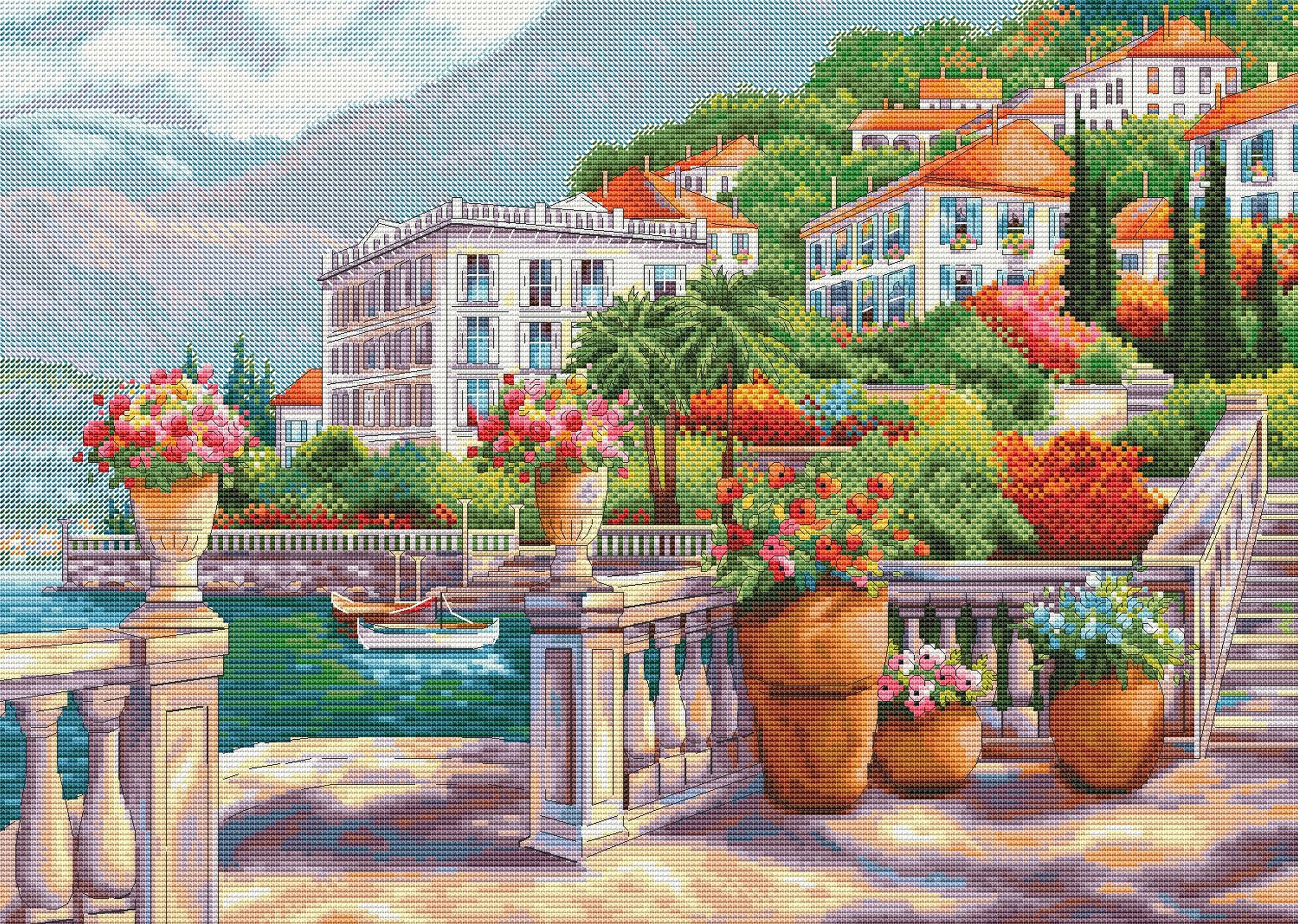 Еmbankment Seaside resort cross stitch pattern summer town | Etsy
