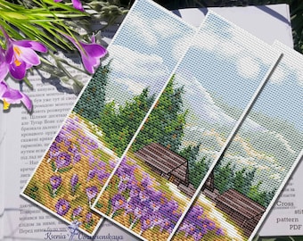 Mountain Landscape Bookmark Cross Stitch Pattern: Spring Flowers (PDF Pattern)