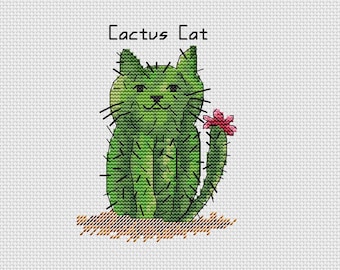 Cactus Cat Cross Stitch Pattern: Modern Embroidery (PDF Download)