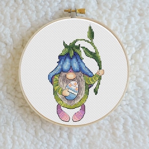 Easter Gnome Cross Stitch Pattern: Spring Holiday Embroidery (PDF Download)